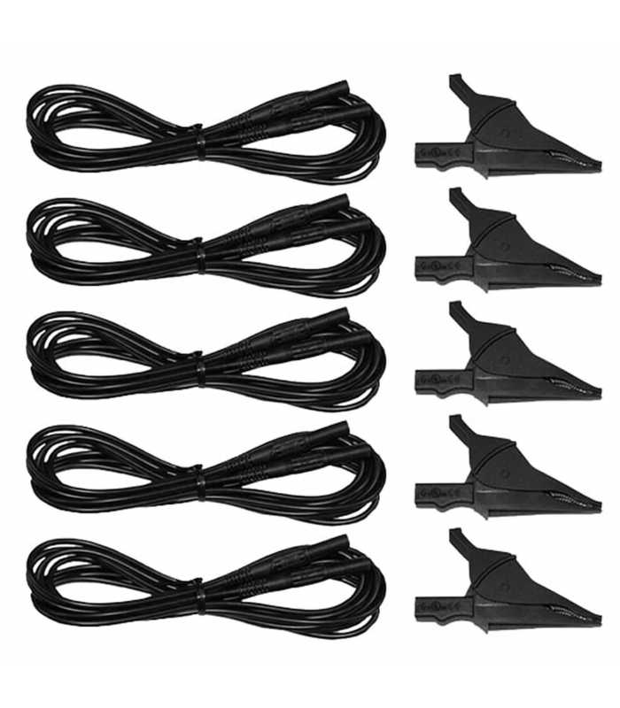 AEMC 2140.43 Replacement Test Leads, Black, 10 ft. (3M), Set of 5 with 5 Black Alligator Clips