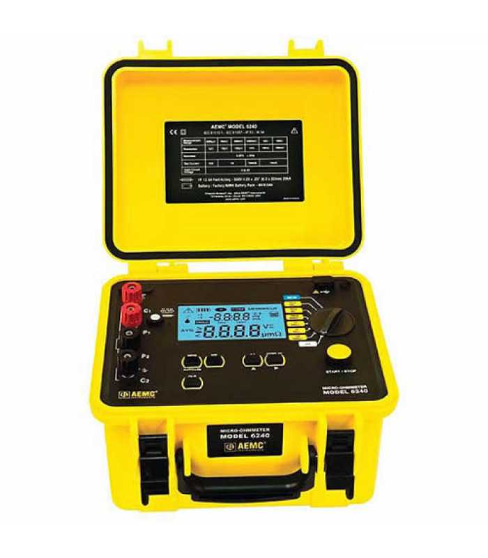 AEMC 6240 [2129.80] Digital Micro-Ohmmeter, 10A, 5µΩ to 400Ω with Kelvin Clips/Probes