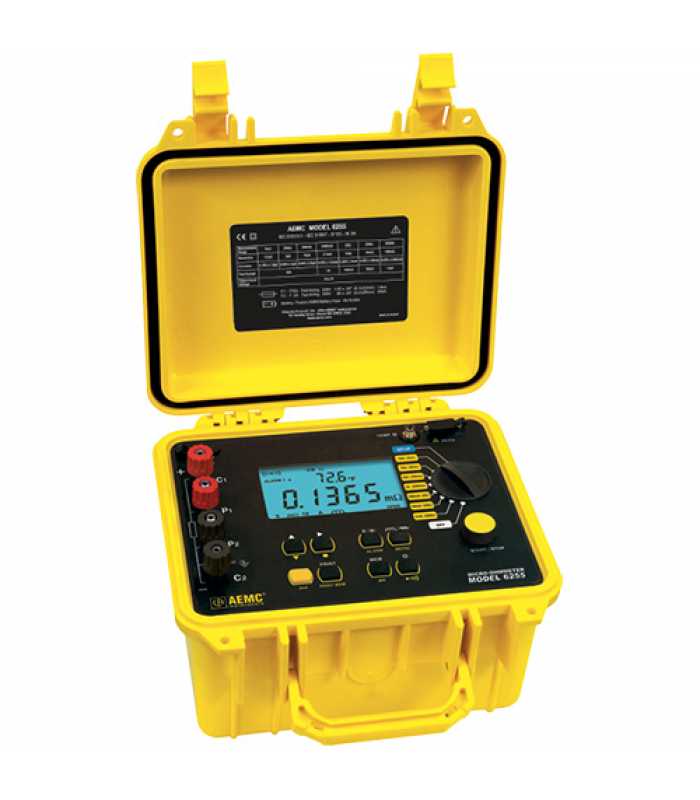 AEMC 6255-NO [2131.03] Micro-Ohmmeter 10A, Instantaneous, Continuous, Multiple Test, Manual/Auto Temperature Compensation (No Kelvin Clips or Probes)*DISCONTINUED*