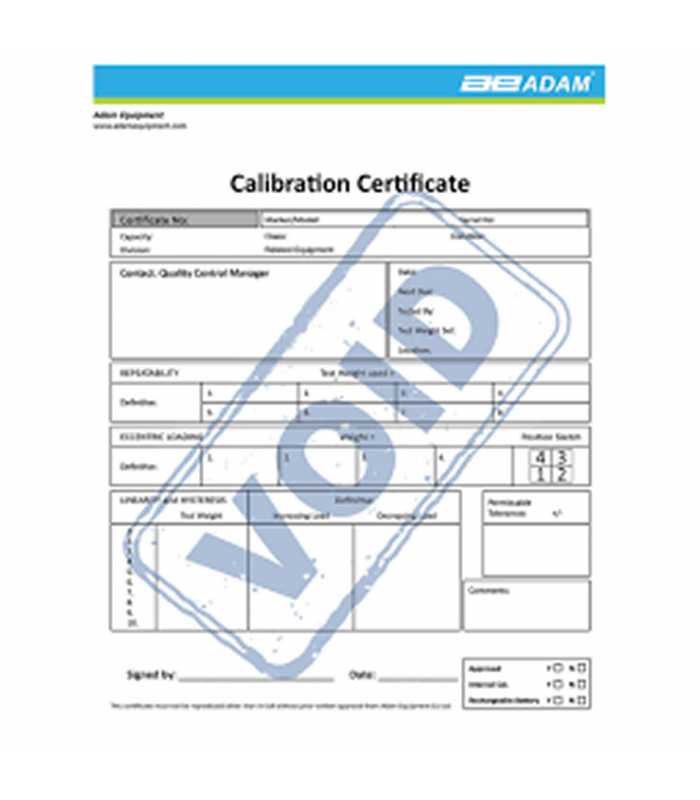 Adam 700660290 Calibration Certificate for Balances and Scales
