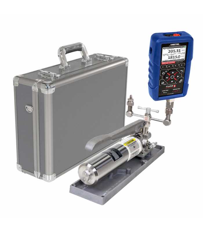 Ametek Crystal HPC40 [HPC41-30PSI-FOV] Single Sensor Pressure Calibrator w/System F (Oil) 0 to 15 000 psi/1000 bar, 1/4 NPT Male, 30 PSI & Aluminum Case