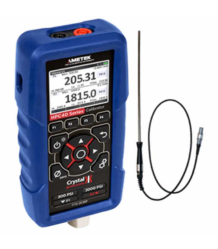 Ametek Crystal HPC40 [HPC41-300PSI-T2] Single Sensor Pressure Calibrator w/Temperature Sensor (Pt100) ISO17025 Accredited, -40 to 302°F (-40 to 150°C), 1/4 NPT Male, 300 PSI