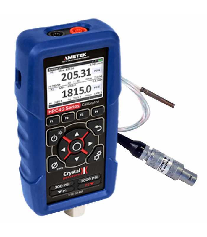 Ametek Crystal HPC40 [HPC41-100PSI-T3] Single Sensor Pressure Calibrator w/Temperature Sensor (STS050) -40 to 752°F (-40 to 400°C) ISO17025 Accredited, 1/4 NPT Male, 100 PSI