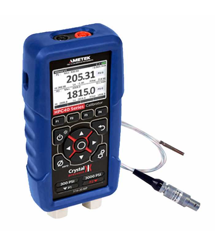 Ametek Crystal HPC40 [HPC42-30PSI-300PSI-BARO-T3] Dual Sensor Pressure Calibrator w/Barometric Module & STS050 Temperature Probe ISO17025 accredited -40 to 752°F (-40 to 400°C), 1/4 NPT Male, 0 to 30 Psi and 0 to 300 Psi
