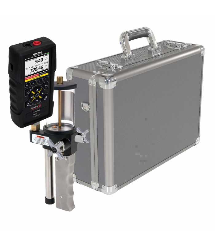 Ametek Crystal HPC50 [HPC51-15PSI-CHX] Intrinsically Safe, Single Sensor Handheld Pressure Calibrator w/Pump System C (Oil) 0 to 5000 psi/350 bar, 1/4 NPT Male, 15 psi & Aluminum Case