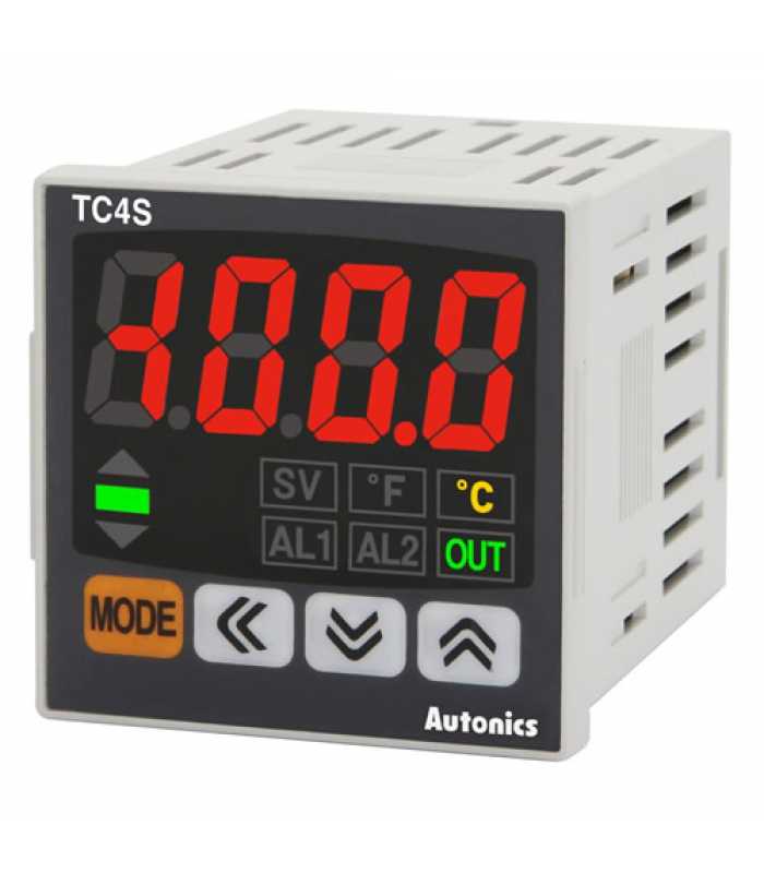Autonics TC Series [TC4S-14R] Temperature Controller, 1/16 DIN (48x48 mm), Terminal Block, Single Display, 4 Digit, PID Control, Relay and SSR Output, 1 Alarm Output, 100-240 VAC