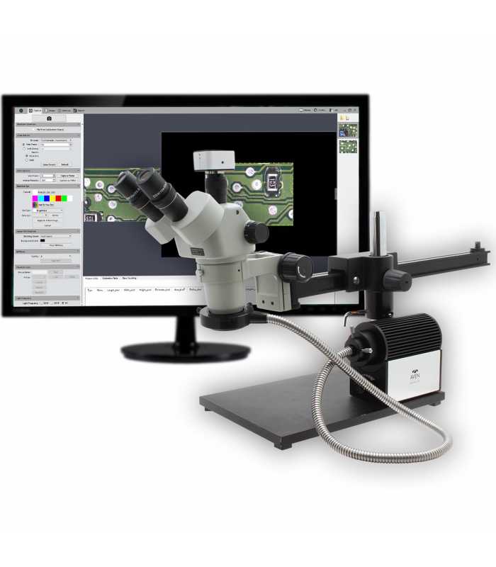 Aven Tools SPZHT-135 [26800B-373-12] Stereo Zoom Trinocular Microscope with USB 6M Camera, Ultra-Glide Boom Stand & LED FOI, 21x to 135x Magnification