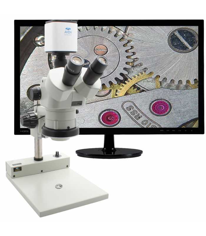 Aven Tools DSZV-44 [DSZV-44-258-512] Stereo Zoom Trinocular Microscope with Mighty Cam Pro Camera and PLED Stand, 10x to 44x Magnification