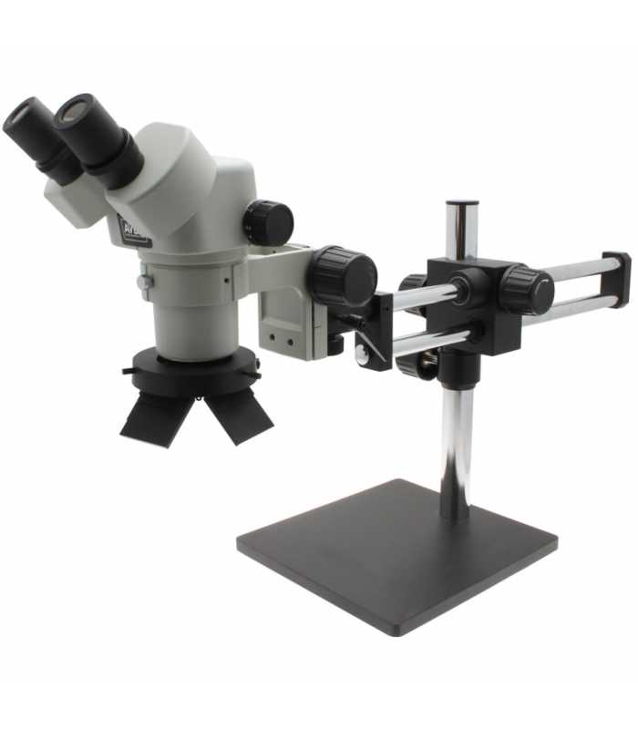 Aven Tools SPZ-50 [SPZ-50-534-223] Stereo Zoom Binocular Microscope on Double Arm Boom Stand with OLED Ring Light, 6.7x to 50x Magnification