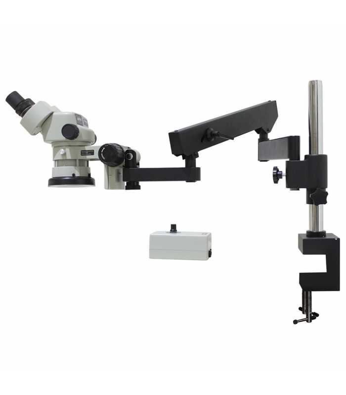 Aven Tools SPZ-50 [SPZ50-209-550-PCL] Stereo Zoom Binocular Microscope on Articulating Arm Stand with Integrated Ring Light, 6.7x to 50x Magnification