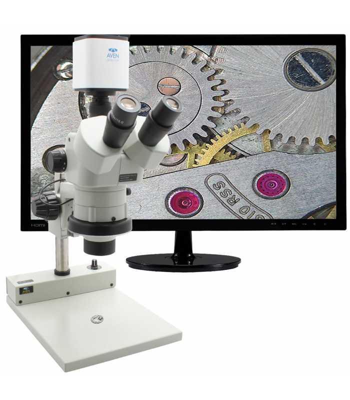 Aven Tools SPZHT-135 [SPZHT-135-258-512] Stereo Zoom Trinocular Microscope with Mighty Cam Pro Camera and PLED Stand, 21x to 135x Magnification