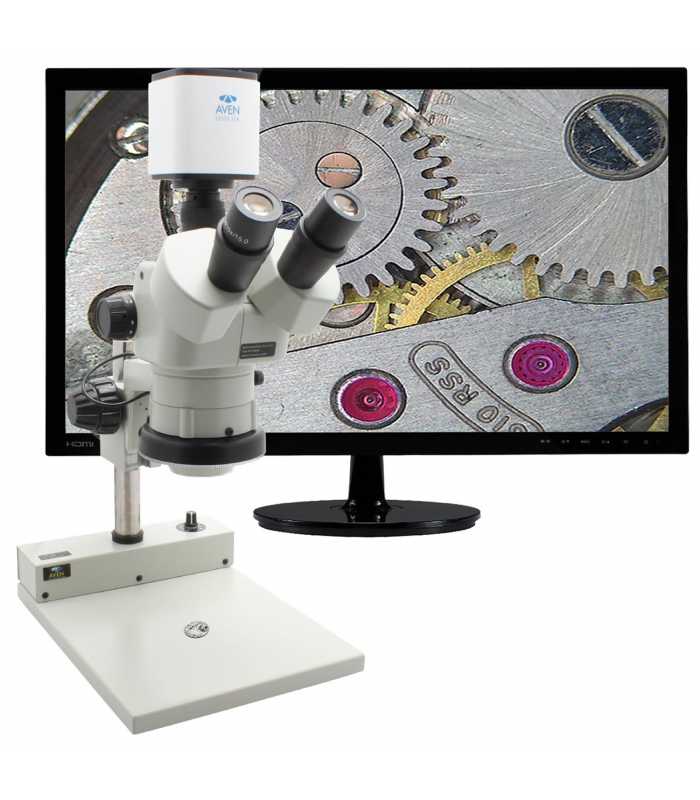 Aven Tools SPZV-50 [SPZV-50-258-512] Stereo Zoom Trinocular Microscope with Mighty Cam Pro and PLED Stand, 6.7x to 50x Magnification