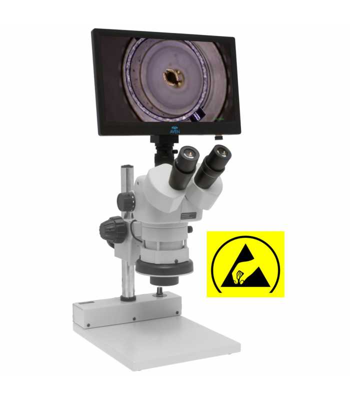 Aven Tools SPZV-50E [SPZV-50E-514-260] Stereo Zoom Trinocular Microscope with Mighty Cam Eidos 2M Camera & Integrated Monitor, ESD Safe, 6.7x to 50x