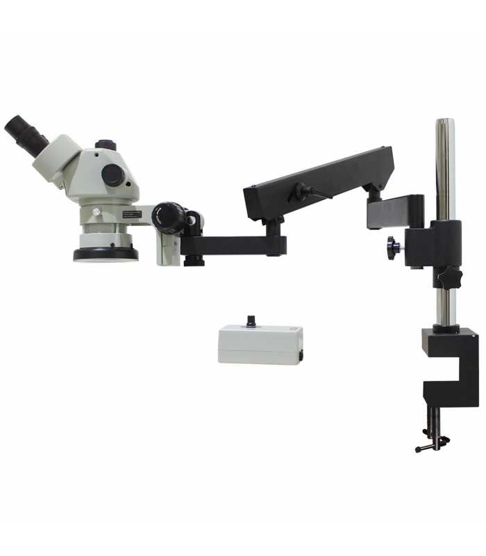 Aven Tools SPZV-50 [SPZV50-209-550-PCL] Stereo Zoom Trinocular Microscope on Articulating Arm Stand with Integrated Ring Light, 6.7x-50x Magnification
