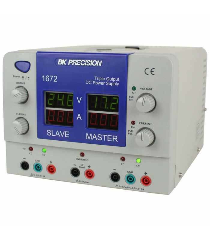 BK Precision 1672220V [1672-220V] Triple-Output Quad Display DC Power Supply, (2)32V/3A, (1)5V/3A, 220VAC Line Input