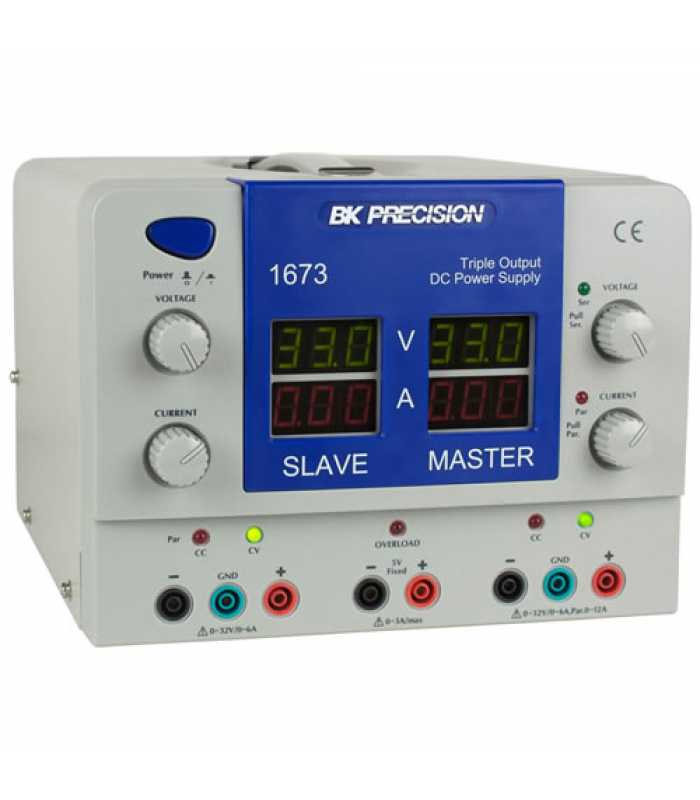 BK Precision 1673 [1673-220V] Triple-Output Quad Display DC Power Supply, (2)32V/3A, (1)5V/3A, 220VAC Line Input