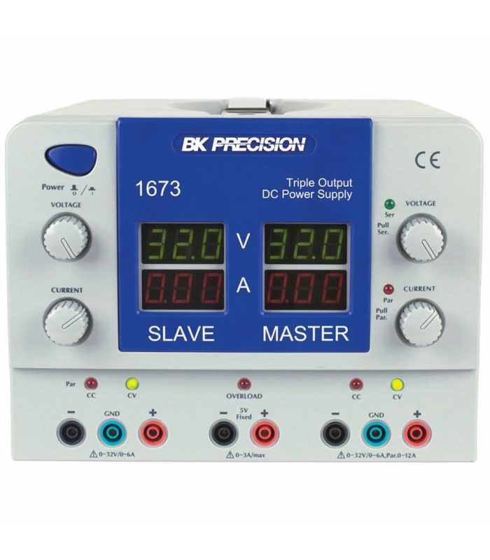 BK Precision 1673220V [1673-220V] Triple-Output Quad Display DC Power Supply, (2)32V/3A, (1)5V/3A, 220VAC Line Input