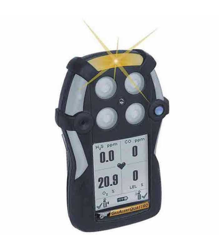 BW Technologies GasAlertQuattro [QT-XWH0-R-B-NA] 3-Gas Detector With Rechargeable Battery, %LEL, Oxygen, Hydrogen Sulfide (%LEL, O2, H2S) - Black