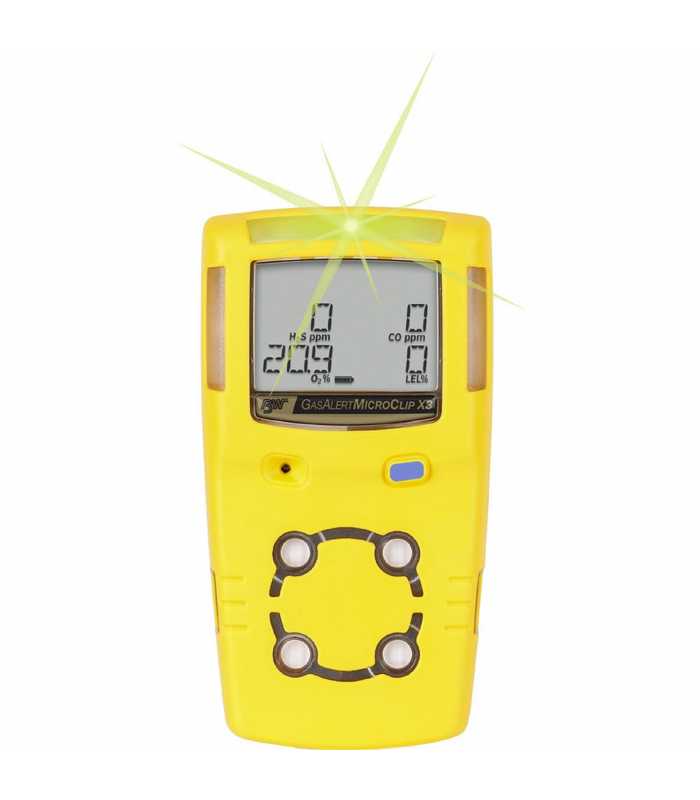 BW Technologies GasAlert MicroClip X3 [MCX3-XWH0-Y-NA] 3-Gas Detector, Combustible, Oxygen & Hydrogen Sulfide (% LEL, O2, H2S) - Yellow
