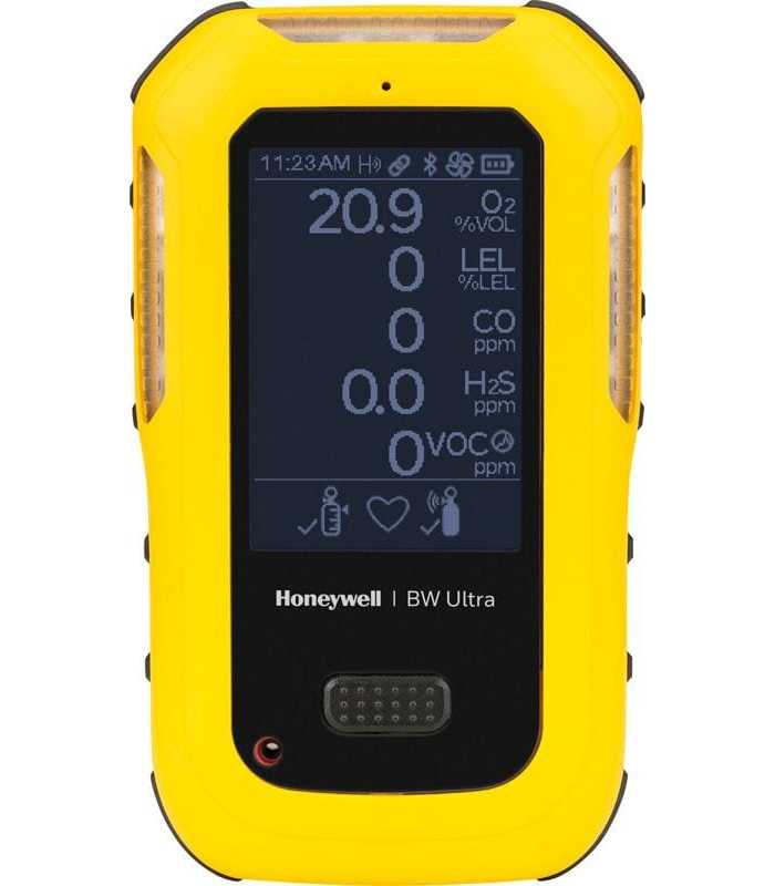 BW Technologies Ultra [HU-X1W1H1M1B1-Y-N] 5-Gas Detector, Oxygen, % LEL (filtered), Hydrogen Sulfide, Carbon Monoxide, IR (infrared) for CO2 (O2, LEL, H2S, CO, IR) - Yellow