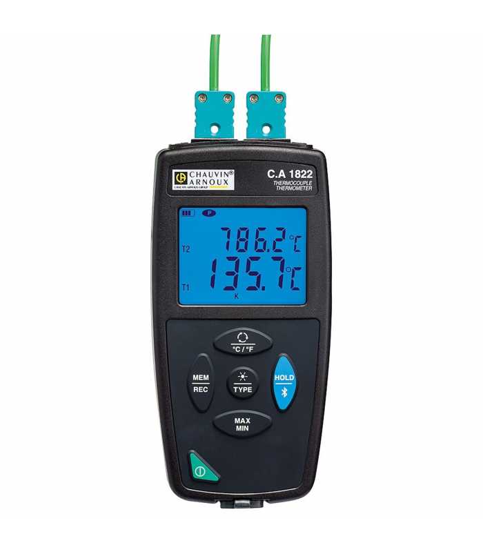 Chauvin Arnoux CA 1822 [P01654822] 2-Channels Thermometer Data Logger, -200 °C to 1372 °C Sensor Type J, K, T, N, E, R, S