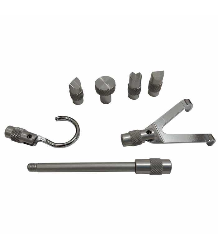 [FG-M6ADP-AL] Std. Aluminum Adapter Set, M6 Thread (Includes Chisel, Cone, Flat Head, Notched, Hook, Extension Rod) - For use with 2 - 20 lb force gauges