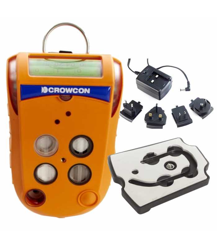 Crowcon Gas-Pro [GPB-0014-EA-A] 4-Gas Confined Space Entry Monitor, CO, H2S, O2, CH4 with Multi Region Power Lead, Non-pumped with Flow Plate