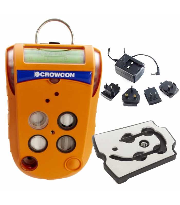 Crowcon Gas-Pro [GPF-0015-EA-A] 5-Gas Confined Space Entry Monitor, CO, H2S, O2, CH4, CO2 with Multi Region Power Lead, Non-pumped with Flow Plate