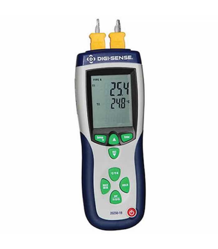Digi-Sense 20250-19 Type K Dual-Input Data Logging Thermocouple Probe Thermometer -328 to 2501° F (-200 to 1372° C)