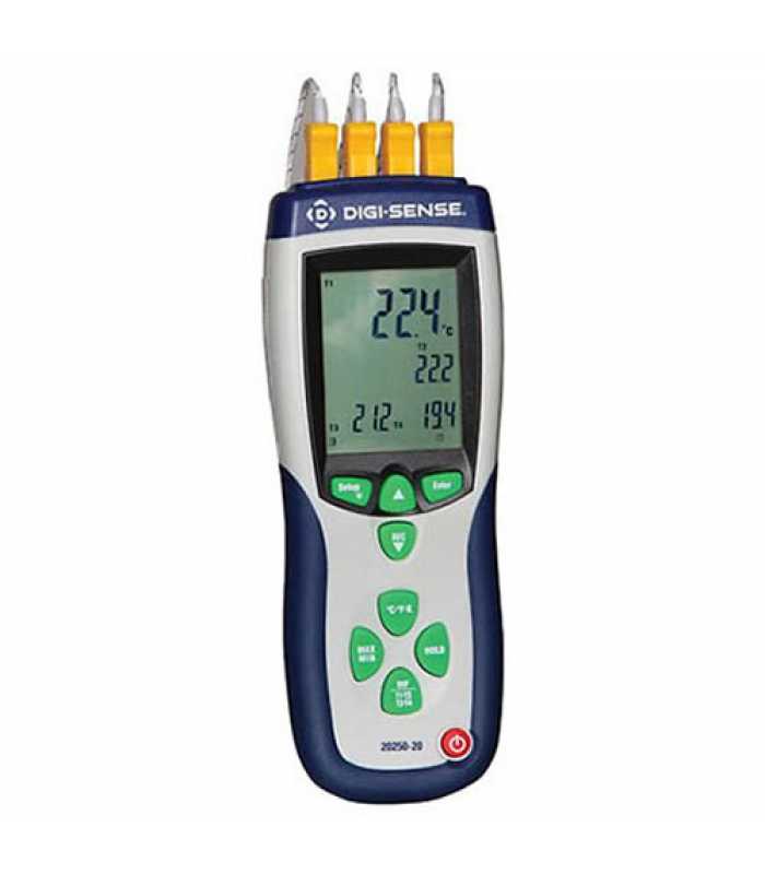 Digi-Sense 20250-20 Type K 4-Input Data Logging Thermocouple Thermometer -328 to 2501° F -328 to 2501° F (-200 to 1372° C)