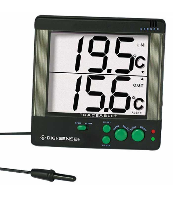 Digi-Sense 90000-37 [WD-90000-37] Big-Digit 4-Alarm Digital Thermometer with NIST-Traceable Calibration, Celsius