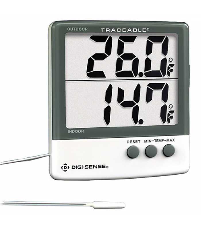 Digi-Sense 90000-75 [WD-90000-75] Indoor/Outdoor Digital Thermometer with Giant Dual-Display and NIST-Traceable Calibration