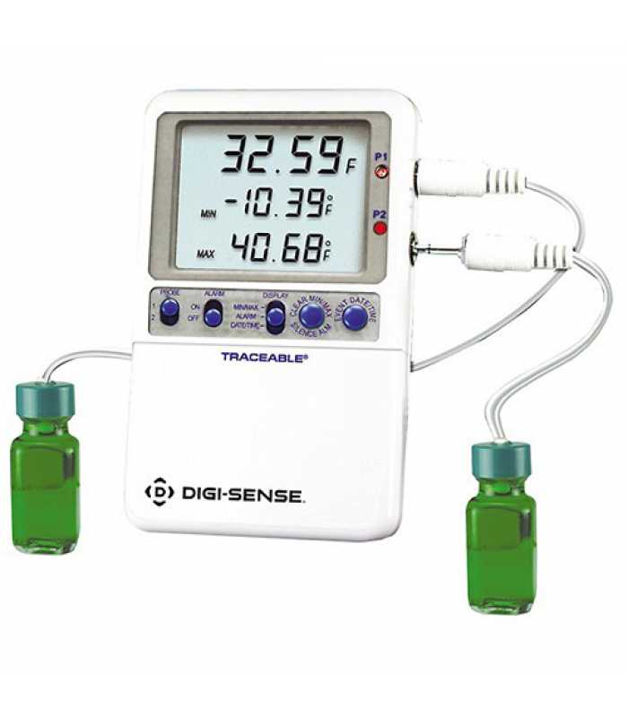 Digi-Sense 94460-92 [WD-94460-92] High-Accuracy Fridge/Freezer Thermometer with NIST-Traceable Calibration, 2 Bottle probes