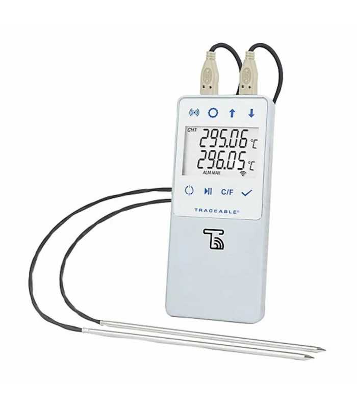 Digi-Sense 18004-47 [WD1800427] Traceable High-Temperature Wi-Fi Data Logger with 2 Probes, 32 to 572°F (0 to 300°C)