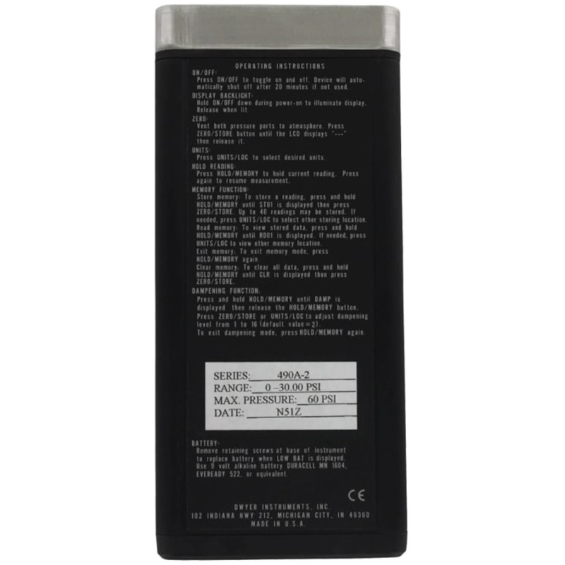 Dwyer 490A [490A-1] Handheld Digital Manometer, 0 to 15 psi (0 to 103.4 kPa)