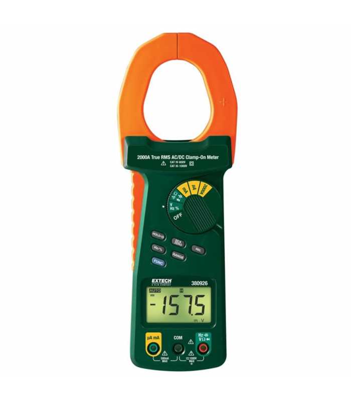 Extech 380926 [380926-NIST] True-RMS AC/DC Clamp Meter, 1000VAC/DC, 2000AAC/DC, Multimeter Functions and NIST