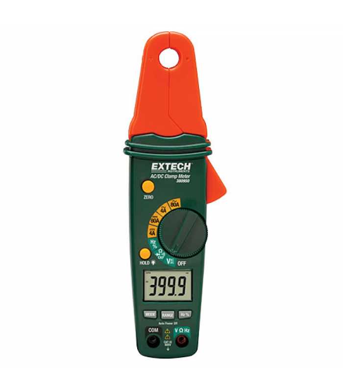 Extech 380950 [380950-NIST] AC/DC Mini Clamp Meter, 400VAC/DC, 80AAC/DC Small Diameter Elongated Jaw with NIST