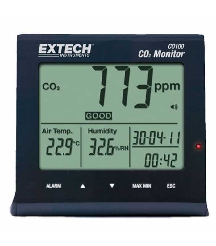 Extech CO100 Indoor Air Quality CO2 Monitor Measures CO2 Air Temperature & Humidity