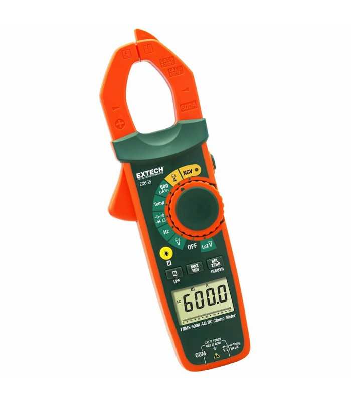 Extech EX655 [EX655-NIST] True-RMS AC/DC Clamp Meter, 750VAC/1000VDC, 600AAC/DC & Non-Contact Voltage Detector & NIST