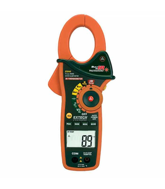 Extech EX840 [EX840-NISTL] True-RMS AC/DC Clamp/DMM & IR Thermometer, 1000V, 1000A CAT IV with Limited NIST