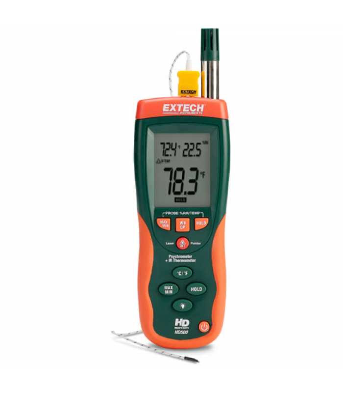 Extech HD500 [HD500-NIST] Psychrometer with InfraRed Thermometer & NIST Calibration
