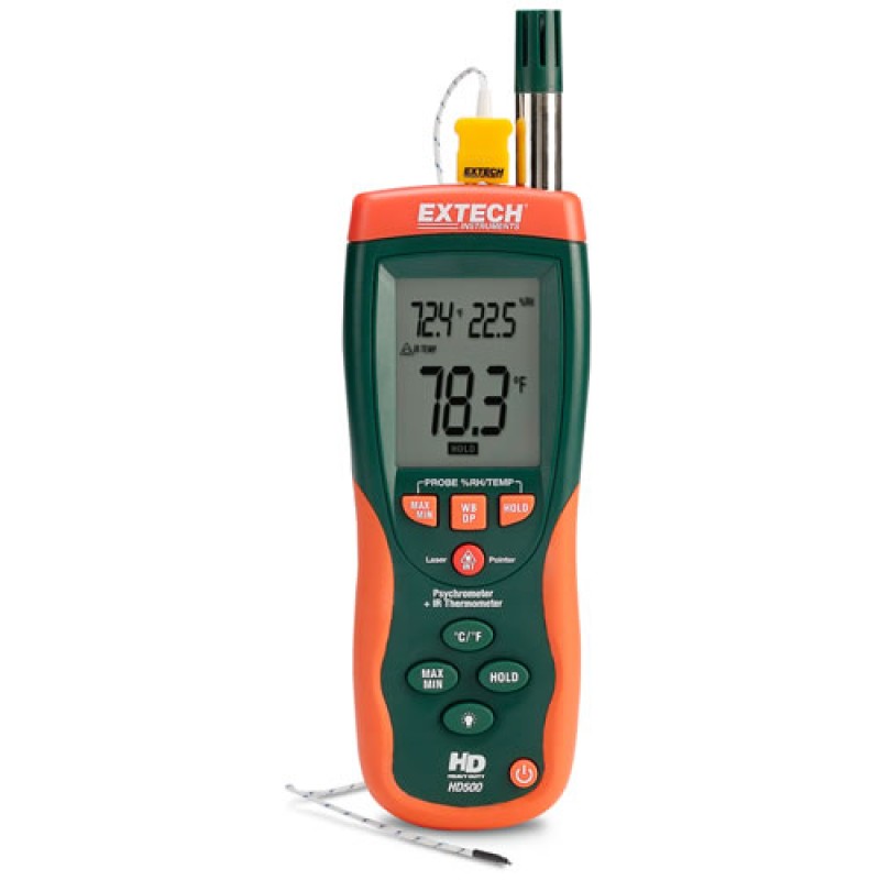 Extech HD500 [HD500-NIST] Psychrometer with InfraRed Thermometer & NIST ...