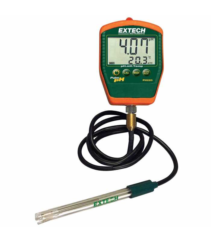 Extech PH220-C Compact Waterproof Palm pH Meter with Temperature & Cabled pH Electrode