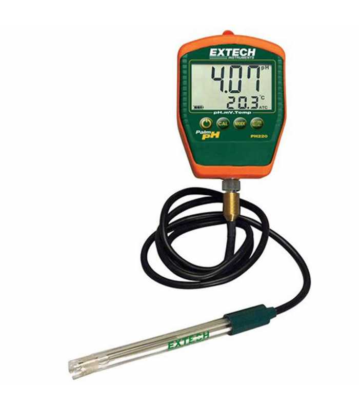 Extech PH220-C Compact Waterproof Palm pH Meter with Temperature & Cabled pH Electrode
