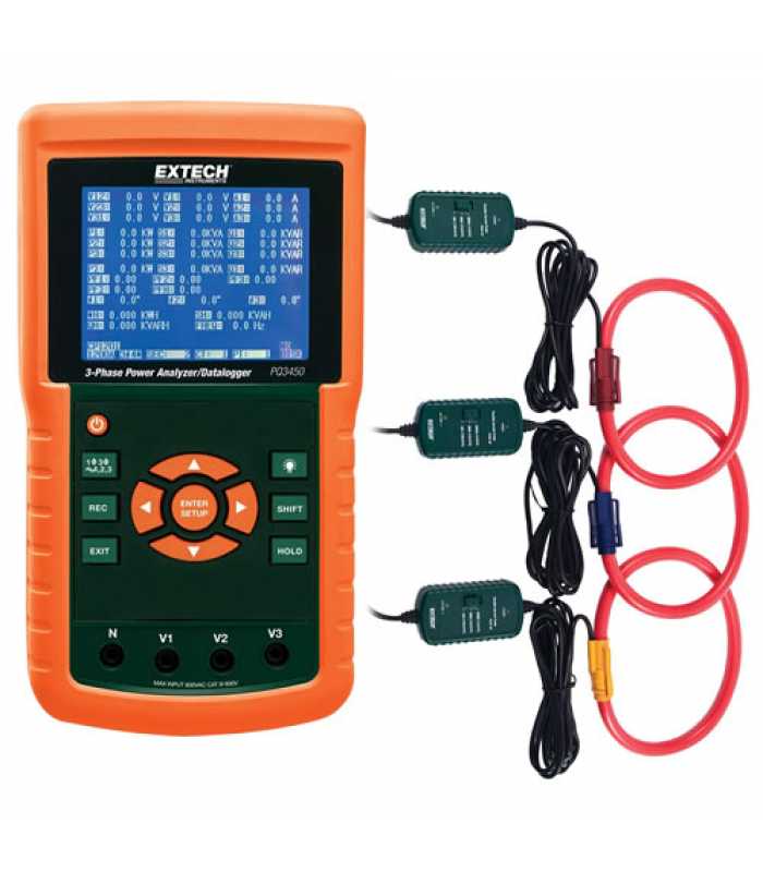 Extech PQ3450 [PQ3450-30-NIST] 3-Phase Power Analyzer/Datalogger Kit with PQ34-30, 3000A Flexible Current Clamp Probes with NIST Calibration
