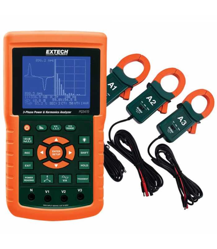 Extech PQ3470 [PQ3470-12] 3-Phase Graphical Power & Harmonics Analyzer / Datalogger Kit with 1200A Current Clamp Probes