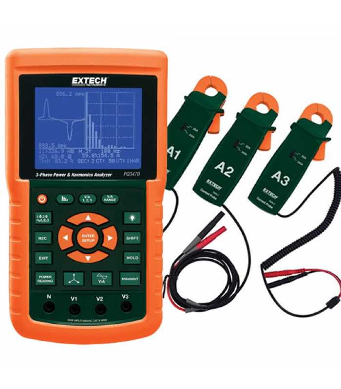 Extech PQ3470 [PQ3470-2] 3-Phase Graphical Power & Harmonics Analyzer / Datalogger Kit with 200A Current Clamp Probes