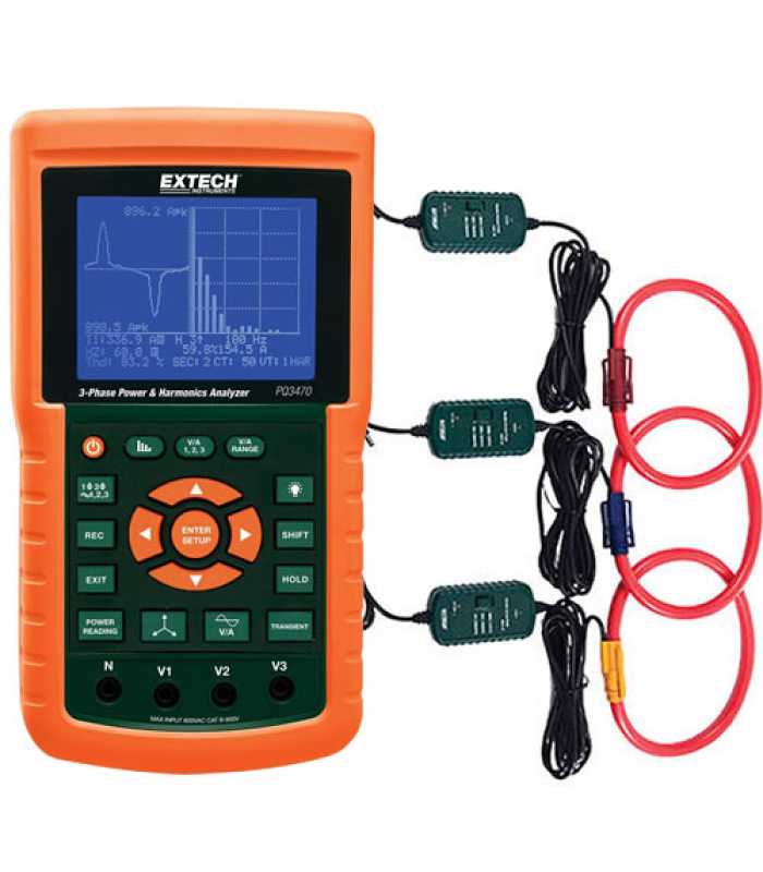 Extech PQ3470-30 3-Phase Graphical Power & Harmonics Analyzer / Datalogger Kit with 3000A Current Flexible Clamp Probes