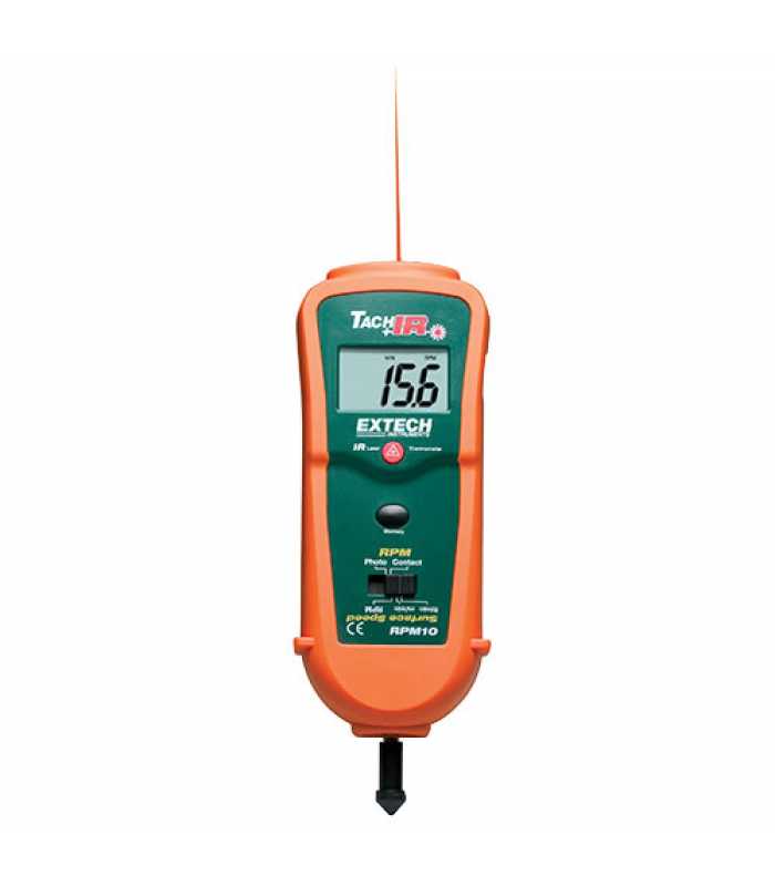 Extech RPM10 [RPM10-NIST] Photo/Contact Tachometer with Built-In InfraRed Thermometer with NIST