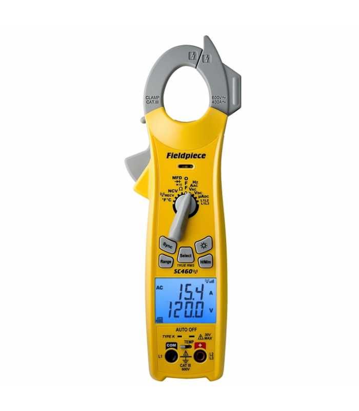 Fieldpiece SC-460 [SC460] 600VAC/DC, 400AAC True-RMS Wireless AC Clamp Meter with Temperature, & Inrush